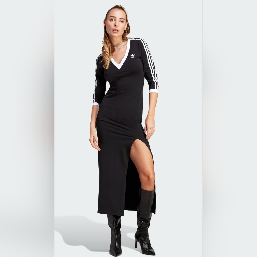 BNWT Adidas Adicolor Classics 3-Stripes Sporty Maxi Dress Black Sizes L, XL - Picture 1 of 6